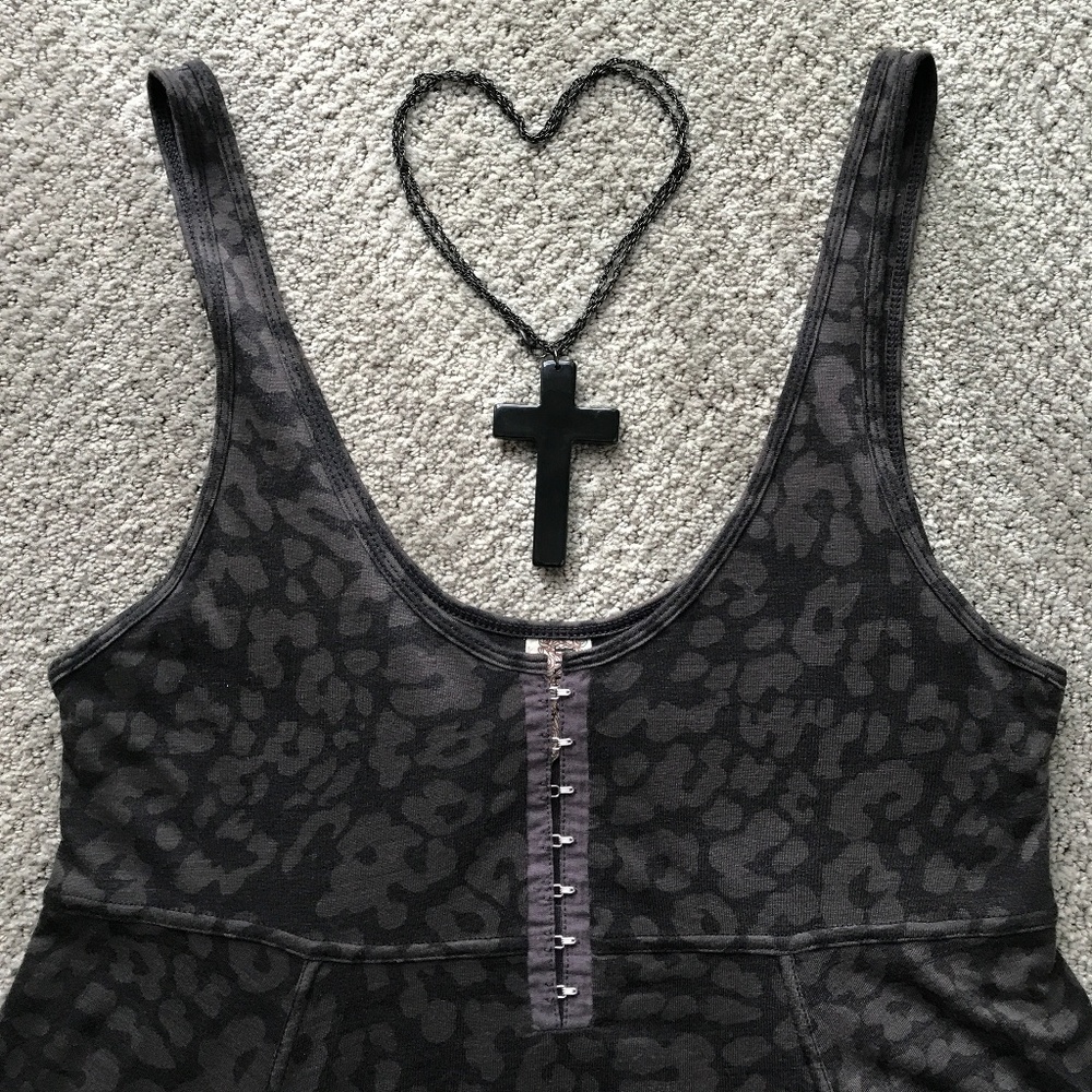 Free People Gray Burnout Leopard Print Tank Dress - Picture 2 of 8